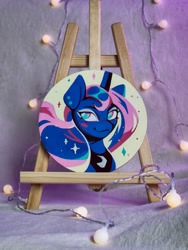 Size: 3000x4000 | Tagged: safe, artist:annna markarova, princess luna, alicorn, pony, g4, horn, looking at you, photo, smiling, solo, traditional art
