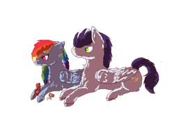 Size: 750x503 | Tagged: safe, artist:danituco, rainbow dash, soarin', bird, pegasus, pony, g4, bandage, female, looking down, male, mare, ship:soarindash, shipping, simple background, smiling, stallion, straight, transparent background