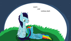 Size: 750x431 | Tagged: safe, artist:danituco, rainbow dash, soarin', pegasus, pony, g4, female, male, mare, ship:soarindash, shipping, stallion, straight