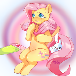 Size: 4096x4096 | Tagged: safe, artist:moa_moa, angel bunny, fluttershy, pegasus, pony, rabbit, g4, animal, cute, heart, holiday, shy, valentine's day