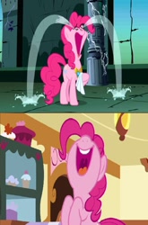 Size: 828x1252 | Tagged: safe, screencap, pinkie pie, earth pony, pony, friendship is magic, g4, putting your hoof down, crying, laughing, nose in the air, open mouth, panels, solo, volumetric mouth