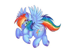 Size: 2283x1614 | Tagged: safe, artist:octaytheartist, rainbow dash, pegasus, pony, g4, beanbrows, chest fluff, eyebrows, female, flying, grin, mare, simple background, smiling, solo, spread wings, transparent background, wings