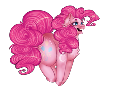Size: 2283x1614 | Tagged: safe, artist:octaytheartist, pinkie pie, earth pony, pony, g4, beanbrows, chest fluff, ear fluff, eyebrows, female, large butt, mare, open mouth, open smile, pronking, simple background, smiling, solo, transparent background