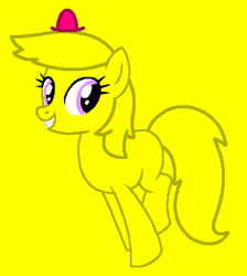 Size: 401x448 | Tagged: safe, artist:beanbases, artist:spitfirethepegasusfan39, earth pony, pony, g4, adult blank flank, base used, blank flank, bouncing, clothes, grin, hat, male, mr. bounce, mr. men, mr. men little miss, ponified, simple background, smiling, solo, stallion, yellow background