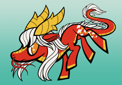 Size: 1524x1068 | Tagged: safe, artist:acura, oc, oc only, dracony, dragon, hybrid, longma, pony, cloven hooves, colored hooves, gradient background, horns, long tail, male, scales, solo, stallion, tail, whiskers