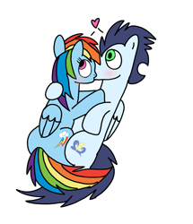 Size: 720x836 | Tagged: safe, artist:dasher666, artist:rd97, edit, rainbow dash, soarin', pegasus, pony, g4, blushing, female, floating heart, heart, kiss on the lips, kissing, male, mare, ship:soarindash, shipping, simple background, stallion, straight, white background