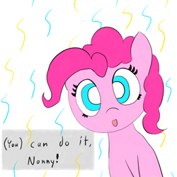 Size: 1020x1020 | Tagged: safe, artist:castafae, pinkie pie, earth pony, pony, g4, dialogue, female, mare, simple background, solo, talking to viewer, white background
