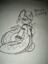 Size: 4160x3120 | Tagged: safe, artist:thatmlpartist, oc, oc only, oc:brisk binding, lamia, original species, snake, snake pony, bedroom eyes, choker, curved horn, ear piercing, earring, forked tongue, horn, jewelry, lined paper, long tongue, monochrome, piercing, solo, spiked wristband, tongue out, traditional art, wristband