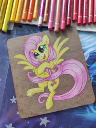 Size: 3472x4640 | Tagged: safe, artist:wolfinka84, fluttershy, pegasus, pony, g4, cute, female, mare, open mouth, open smile, shyabetes, smiling, solo, traditional art