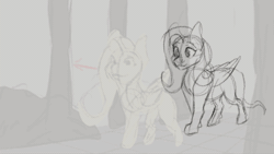 Size: 560x315 | Tagged: safe, artist:jazzwolfblaze, fluttershy, pony, g4, animated, female, forest, frame by frame, gif, mare, nature, sketch, solo, traditional animation, tree, walking, wip