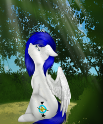 Size: 2500x3000 | Tagged: safe, artist:acidthead, oc, oc only, oc:melissa, pegasus, pony, crepuscular rays, female, grass, high res, mare, partially open wings, profile, sitting, solo, wings