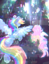 Size: 897x1169 | Tagged: safe, artist:flixanoa, fluttershy, rainbow dash, pegasus, pony, g4, duo, duo female, female, flying, mare