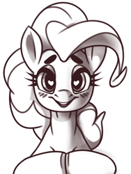 Size: 380x506 | Tagged: safe, artist:acyace, pinkie pie, earth pony, pony, g4, bust, female, heart, heart eyes, hooves together, looking at you, mare, monochrome, open mouth, open smile, smiling, solo, wingding eyes