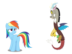 Size: 2240x1700 | Tagged: safe, anonymous artist, anonymous editor, discord, rainbow dash, draconequus, pegasus, pony, g4, butt, looking at butt, plot, rainbutt dash, simple background, vector, white background