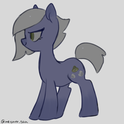 Size: 4096x4096 | Tagged: safe, artist:metaruscarlet, limestone pie, earth pony, pony, g4, female, gray background, mare, rock, side view, simple background, smiling, solo, standing, when she smiles