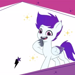 Size: 3600x3600 | Tagged: safe, artist:ramixe dash, oc, oc only, oc:ramixe dash, pegasus, pony, g5, my little pony: tell your tale, ears up, eyebrows, gradient mane, hoof in mouth, magenta eyes, male, open mouth, purple hair, purple mane, purple tail, raised eyebrow, simple background, stallion, stars, tail, teeth