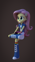 Size: 1080x1920 | Tagged: safe, artist:palmman529, fluttershy, human, equestria girls, g4, 3d, boots, clothes, clothes swap, crossed legs, female, floating, rainbow socks, shoes, sitting, socks, solo, striped socks