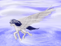 Size: 1600x1200 | Tagged: safe, artist:adalbertus, oc, oc only, oc:moonlight flare, pegasus, pony, eyes closed, flying, gliding, solo, water