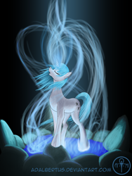 Size: 1200x1600 | Tagged: safe, artist:adalbertus, oc, oc:sweetie, pony, unicorn, eyes closed, female, magic, mare, pond, solo, water