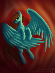 Size: 1200x1600 | Tagged: safe, artist:adalbertus, oc, oc only, oc:agu, pegasus, pony, flying, large wings, solo, wings