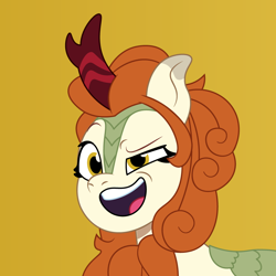 Size: 900x900 | Tagged: safe, artist:prixy05, autumn blaze, kirin, g4, g5, my little pony: tell your tale, bust, female, g4 to g5, generation leap, orange background, portrait, simple background, solo