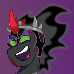 Size: 900x900 | Tagged: safe, artist:prixy05, king sombra, umbrum, g4, g5, my little pony: tell your tale, bust, g4 to g5, generation leap, green eyes, male, mane of fire, portrait, purple background, simple background, solo