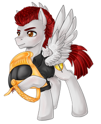 Size: 1800x2200 | Tagged: safe, artist:couratiel, oc, oc only, pegasus, pony, clothes, helmet, male, shirt, simple background, solo, stallion, transparent background