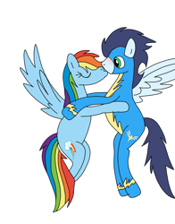 Size: 720x917 | Tagged: safe, artist:dasher666, artist:rita-and-skipper, edit, rainbow dash, soarin', pegasus, pony, g4, clothes, female, kiss on the lips, kissing, male, mare, ship:soarindash, shipping, simple background, stallion, straight, uniform, white background, wonderbolts uniform