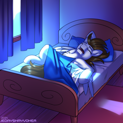 Size: 3000x3000 | Tagged: safe, artist:jedayskayvoker, oc, oc only, oc:core, pegasus, pony, bed, bedroom, bedsheets, blanket, chest fluff, colored sketch, cute, folded wings, male, moonlight, pegasus oc, sketch, sleeping, snoring, solo, spread wings, stallion, wholesome, wings