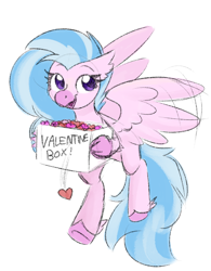 Size: 1578x2026 | Tagged: safe, artist:lbrcloud, silverstream, classical hippogriff, hippogriff, g4, box, cute, diastreamies, female, happy, heart, holiday, open mouth, open smile, simple background, sketch, smiling, solo, valentine, valentine's day