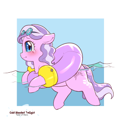 Size: 1200x1200 | Tagged: safe, artist:cold-blooded-twilight, diamond tiara, earth pony, pony, g4, adorable distress, blushing, crying, cute, diamondbetes, female, filly, floating, foal, inner tube, partially submerged, pool toy, simple background, solo, transparent background, water, weapons-grade cute