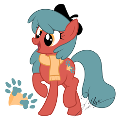Size: 6000x6072 | Tagged: safe, artist:kaitykat117, earth pony, fairy, pony, g4, base used, beret, clothes, hat, hilda, hilda (netflix), open mouth, pointed ears, ponified, raised hoof, raised leg, scarf, simple background, smiling, transparent background, vector