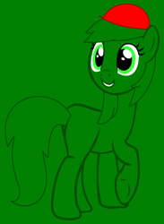 Size: 941x1285 | Tagged: safe, artist:spitfirethepegasusfan39, artist:twittershy, earth pony, pony, g4, adult blank flank, base used, blank flank, clothes, green background, hat, male, mr. men, mr. men little miss, mr. muddle, ponified, simple background, smiling, solo, stallion, talking, walking, walking away