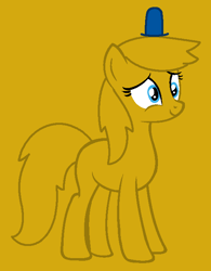 Size: 541x693 | Tagged: safe, artist:sky-winds, artist:spitfirethepegasusfan39, earth pony, pony, g4, adult blank flank, base used, blank flank, clothes, gold background, hat, male, mr. dizzy, mr. men, mr. men little miss, ponified, simple background, smiling, solo, stallion