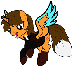 Size: 546x499 | Tagged: safe, artist:noi kincade, oc, oc only, oc:ej, alicorn, pony, g4, flying, fox tail, male, simple background, solo, tail, transparent background
