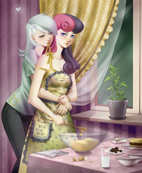 Size: 2946x3600 | Tagged: safe, artist:alexielart, bon bon, lyra heartstrings, sweetie drops, human, g4, 2011, duo, female, humanized, lesbian, old art, ship:lyrabon, shipping