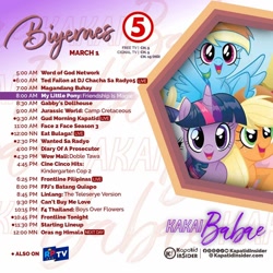 Size: 960x960 | Tagged: safe, applejack, fluttershy, rainbow dash, rarity, twilight sparkle, earth pony, pegasus, pony, unicorn, g4, eat bulaga, female, horn, kapatid insider, mare, offscreen character, philippines, rptv, tv5, unicorn twilight