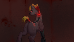 Size: 1920x1080 | Tagged: safe, alternate version, artist:dvfrost, oc, oc only, oc:keralay rainbow, cyborg, cyborg pony, pegasus, pony, fallout equestria, blood, burns, butt, crystal, plot, scar, solo, tail