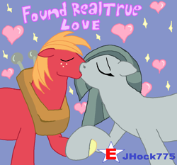 Size: 924x862 | Tagged: safe, artist:jhock775, big macintosh, marble pie, earth pony, pony, cute, daaaaaaaaaaaw, duo, eyes closed, female, freckles, heart, holding hooves, kiss on the lips, kissing, male, mare, ship:marblemac, shipping, song in the description, stallion, straight, wholesome