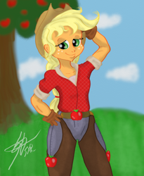 Size: 900x1100 | Tagged: safe, artist:lord-sxr, applejack, human, equestria girls, g4, female, humanized, pony coloring, solo