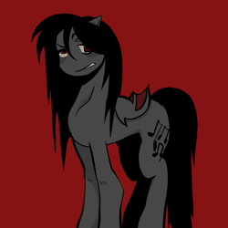 Size: 1000x1000 | Tagged: safe, artist:0liiver, oc, oc:basil (0liiver), bat pony, pony, red background, simple background, solo