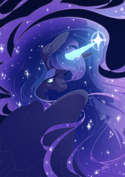 Size: 600x849 | Tagged: safe, artist:tiitcha, princess luna, alicorn, pony, g4, bust, magic, portrait, solo