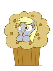 Size: 1350x1800 | Tagged: safe, artist:flutterluv, derpy hooves, pegasus, pony, g4, :p, derpy day, food, muffin, ponies in food, simple background, smiling, solo, tongue out, transparent background