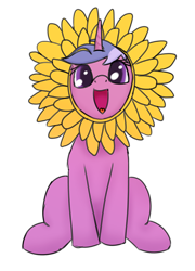 Size: 1326x1839 | Tagged: safe, artist:frilanka, oc, oc only, oc:chrysanlli, pony, unicorn, :d, flower, happy, horn, looking at you, open mouth, open smile, simple background, sitting, smiling, solo, transparent background