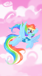 Size: 1592x2904 | Tagged: safe, artist:pozya1007, rainbow dash, pegasus, pony, g4, clothes, cute, female, flying, mare, solo, spring