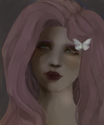 Size: 5000x6000 | Tagged: safe, artist:foeniculum228, fluttershy, human, g4, bust, female, gray background, humanized, lipstick, makeup, simple background, solo