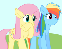 Size: 1075x855 | Tagged: safe, artist:cmara, fluttershy, rainbow dash, pegasus, pony, g4, duo, duo female, female, hoof over mouth