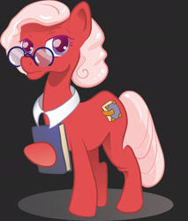 Size: 1605x1886 | Tagged: safe, artist:anka sep, earth pony, pony, g4, my little pony: tails of equestria, official, the festival of lights, book, female, glasses, gray background, hoof hold, lady alethea, librarian, mare, raised hoof, simple background, solo