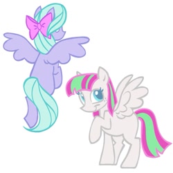 Size: 763x763 | Tagged: safe, artist:partyponypower, blossomforth, flitter, pegasus, pony, g4, bow, duo, hair bow, simple background, white background
