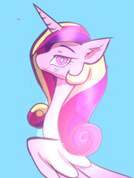 Size: 768x1024 | Tagged: safe, artist:peanutfrogy, princess cadance, alicorn, pony, g4, bedroom eyes, cute, cutedance, eyebrows, facial markings, heart, looking at you, looking back, simple background